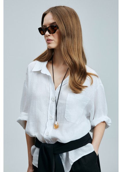 Born Kadın Keten Gömlek Siyah