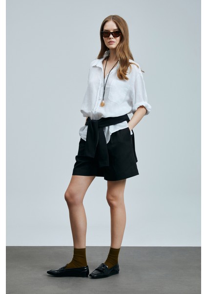 Born Kadın Keten Gömlek Siyah