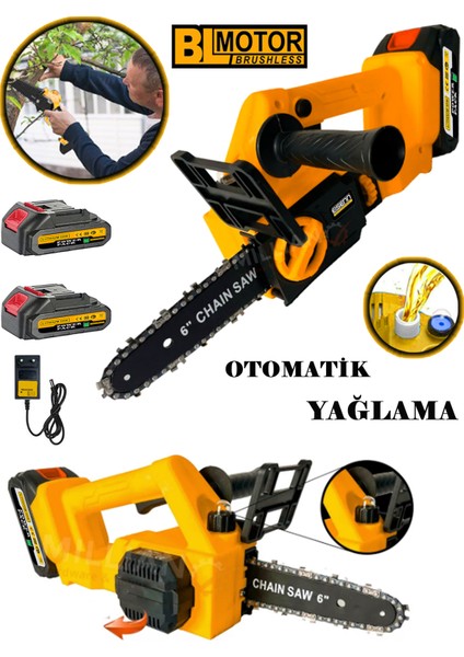 Yeni Nesil Çift Akülü Dal Budama Testere Bıçkı Makinası Kömürsüz Motor Li-On Batarya Pro Saw