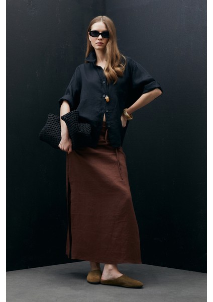 Born Kadın Keten Gömlek Siyah