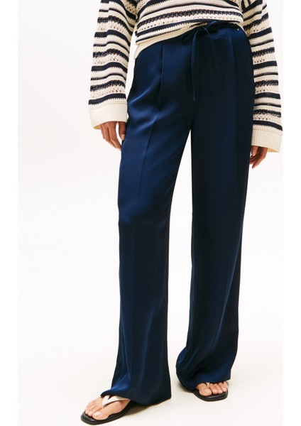 Sateen Tıe Rlxd Straıght Pants Kadın Mavi Pantolon - WW0WW47171