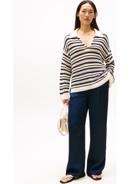 Sateen Tıe Rlxd Straıght Pants Kadın Mavi Pantolon - WW0WW47171 indirimleri