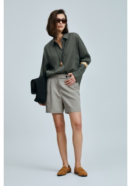 Barrı Kadın Keten Gömlek Siyah