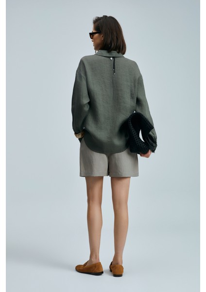 Barrı Kadın Keten Gömlek Siyah