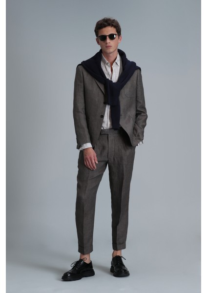 Petro Spor Erkek Blazer Ceket Slim Fit Kahverengi