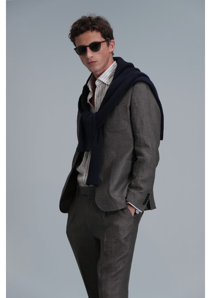 Petro Spor Erkek Blazer Ceket Slim Fit Kahverengi