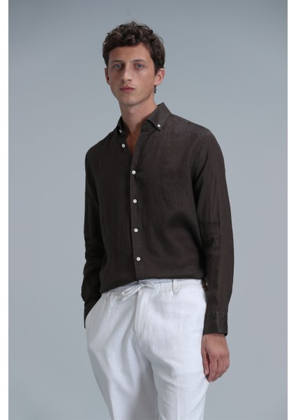 Pitaya Erkek Keten Gömlek Comfort Fit Siyah