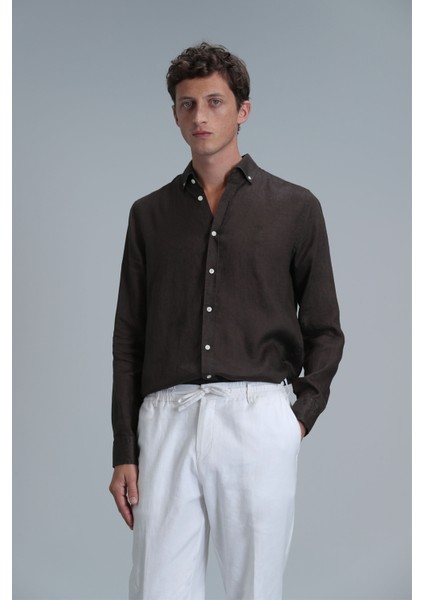 Pitaya Erkek Keten Gömlek Comfort Fit Siyah