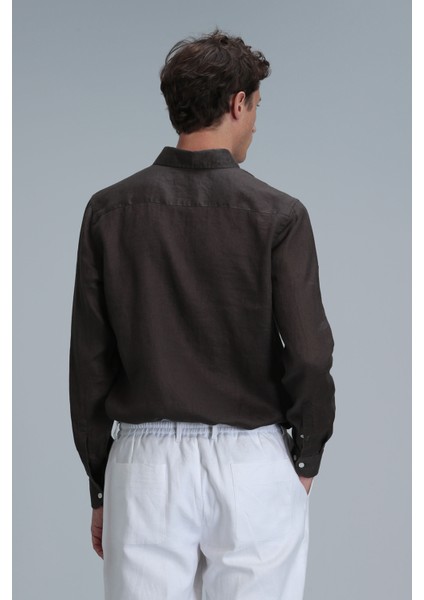 Pitaya Erkek Keten Gömlek Comfort Fit Siyah