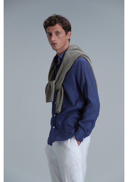 Pitaya Erkek Keten Gömlek Comfort Fit Siyah