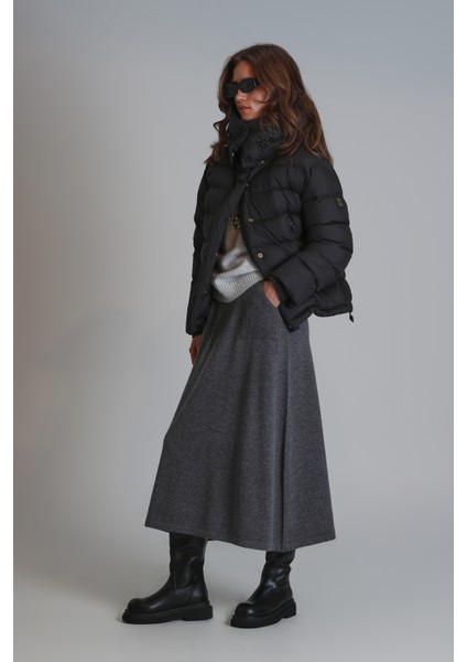 Rose Kaz Tüyü Kadın Mont Siyah