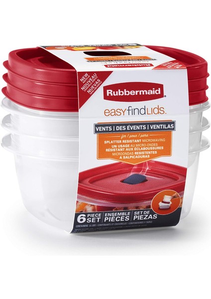 Easy Find Lids Yiyecek Saklama Kabı Seti – 3’lü Paket (2×3 Bardak + 1×5 Bardak) – Kırmızı Kapaklı