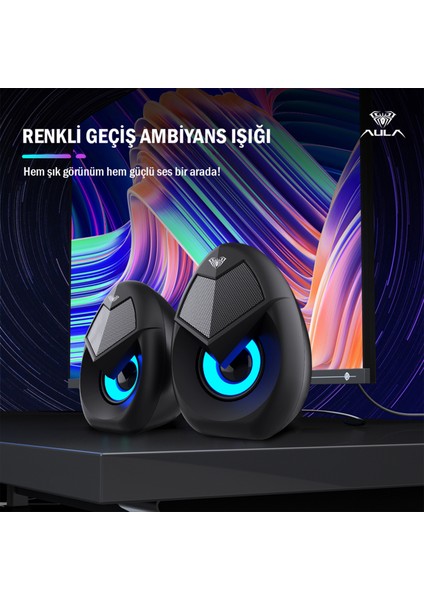 N-69 2*3W Rgb LED Işıklı Masaüstü Oyuncu Laptop Pc Bilgisayar Hoparlörü