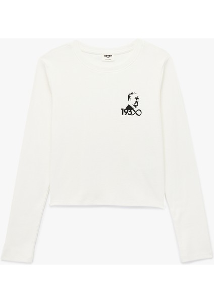 Bisiklet Yaka Uzun Kollu Pamuklu Atatürk Baskılı Tişört