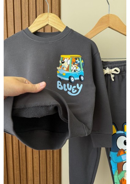 Erkek Çocuk Bluey Baskılı 3 Iplik Pamuklu Kumaş Alt Üst Takım fırsatları