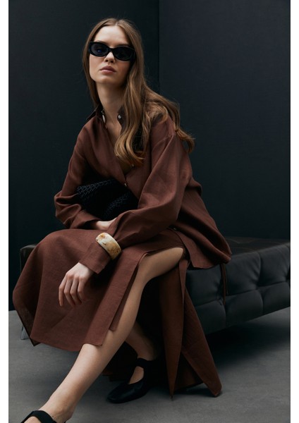 Ate Kadın Keten Etek Kahverengi