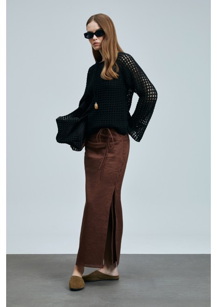 Ate Kadın Keten Etek Kahverengi