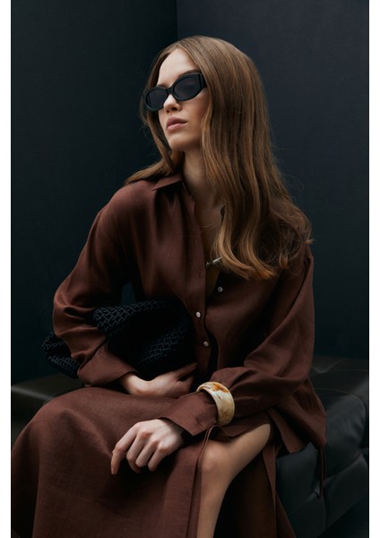 Ate Kadın Keten Etek Kahverengi