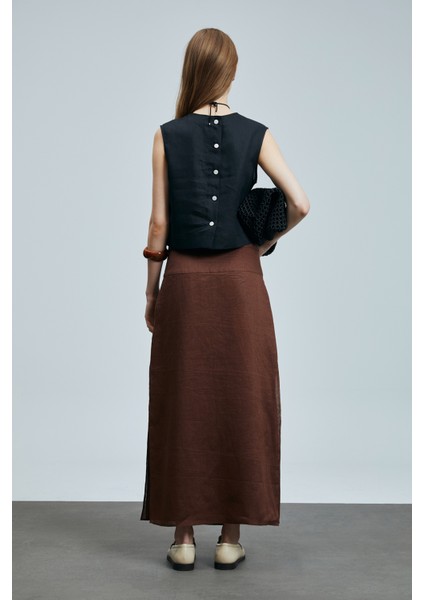 Ate Kadın Keten Etek Kahverengi