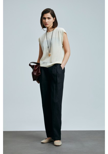 Navasa Kadın Keten Pantolon Siyah