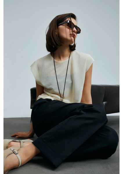 Navasa Kadın Keten Pantolon Siyah