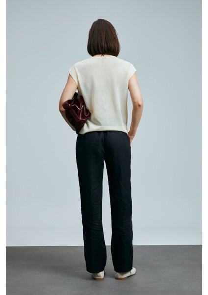 Navasa Kadın Keten Pantolon Siyah