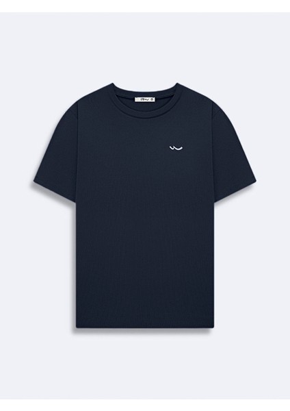 Kısa Kollu Sıfır Yaka Sıgn Baskılı Lacivert T-Shırt