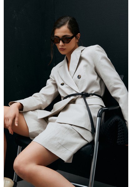 Mıreler Kadın Keten Ceket Bej