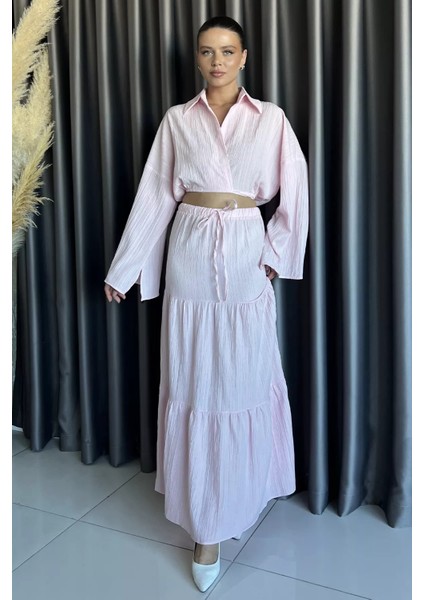 Kadın Bağlamalı Bluz Etek Ikili Takım (Astarlı Kullanım Önerilir) P-00017758