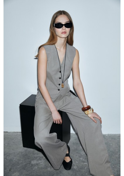 Asıa Kadın Lyocell Karışımlı Keten Pantolon Siyah