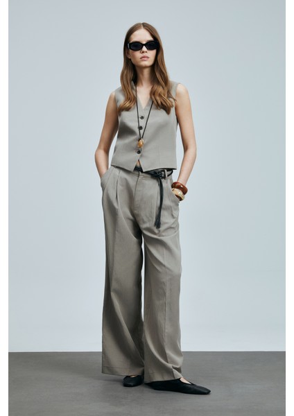 Asıa Kadın Lyocell Karışımlı Keten Pantolon Siyah