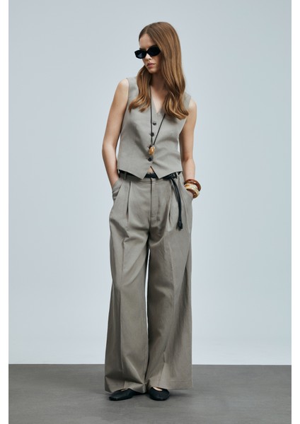 Asıa Kadın Lyocell Karışımlı Keten Pantolon Siyah