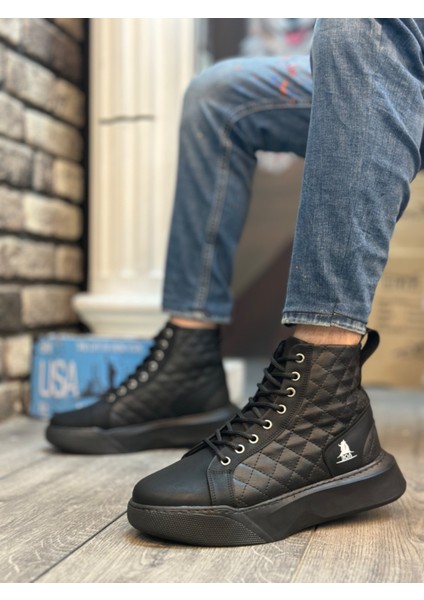 ET0159 Bağcıklı Siyah Kapitone Erkek Yüksek Taban Spor Bot fırsatları