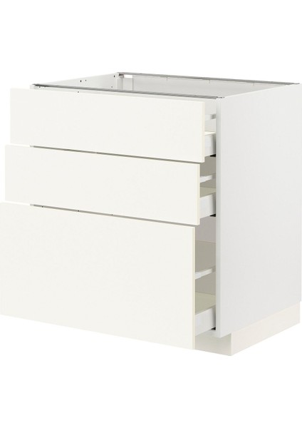 Çekmeceli Alt Dolap, Vallstena Beyaz, 80X60 Cm, 3 Çekmeceli