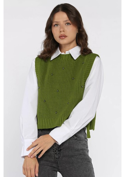 Yan Bağlamalı Incili Triko Süveter (S-M-L-Xl Uyumludur) P-00017994 fiyatları