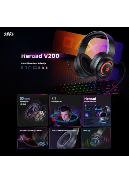 Heroad V200 Rgb 7.1 USB Kablolu Gaming Oyuncu Kulaklığı (Pc -Xbox -Ps5) fiyatları