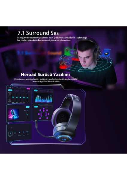 Heroad V200 Rgb 7.1 USB Kablolu Gaming Oyuncu Kulaklığı (Pc -Xbox -Ps5) fırsatları