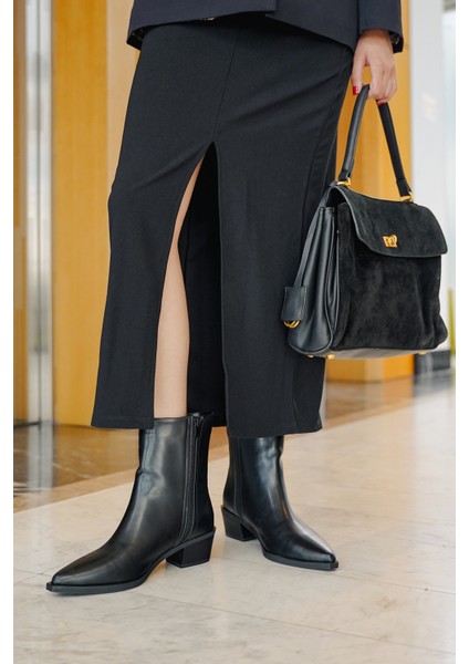 Kadın Sivri Burun Kovboy Kalın Topuk Western Bot Tahis Siyah fiyatları