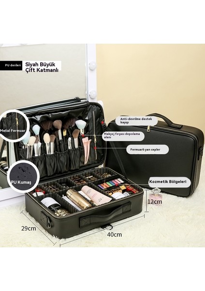 Kadınlar Için Hazırlama Çantası, Dava Taşınabilir Büyük Kapasitet, Pu Tırnak Sanatı, Embroider, Makyaj Sanatçısı ve Makyaj Deposu Çantası (Yurt Dışından)