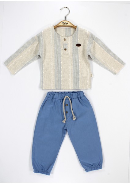 Çizgili Uzun Kol %100 Pamuk Müslin Kumaş Bebek ve Çocuk Erkek Ikili Takım fiyatları