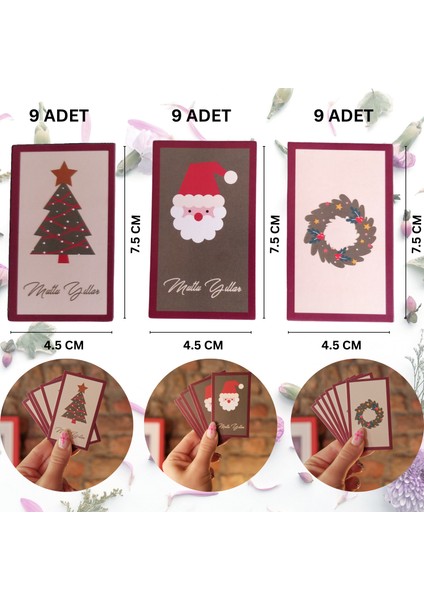 Yılbaşı Temalı Not Kartı Seti-3lü, Yeniyıl Hediye-Tebrik, Doğum Günü Kartları, 27 Adet, 4,5x7.5 cm fiyatları