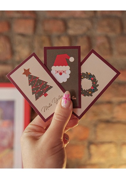 Yılbaşı Temalı Not Kartı Seti-3lü, Yeniyıl Hediye-Tebrik, Doğum Günü Kartları, 27 Adet, 4,5x7.5 cm modelleri