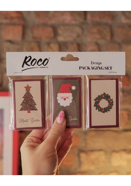 Yılbaşı Temalı Not Kartı Seti-3lü, Yeniyıl Hediye-Tebrik, Doğum Günü Kartları, 27 Adet, 4,5x7.5 cm