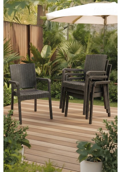 King 4'lü Rattan Sandalye Kahve