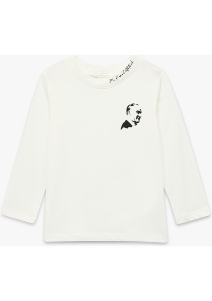 Pamuklu Uzun Kollu Bisiklet Yaka Atatürk Baskılı Tişört