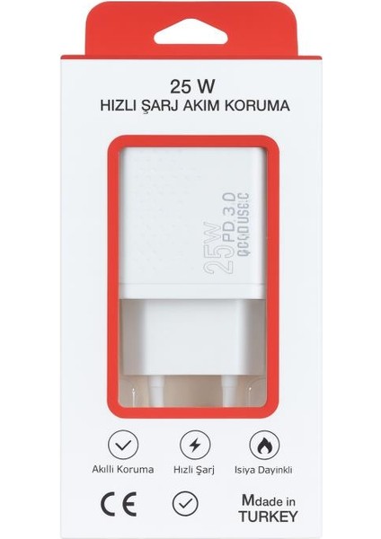 ELB42 Beyaz 25W Şarj Kafa+ Iphone Kablo Usb-C Pd3.0-Qc4.0(Akım Koruma-Hızlı Şarj-) fırsatları
