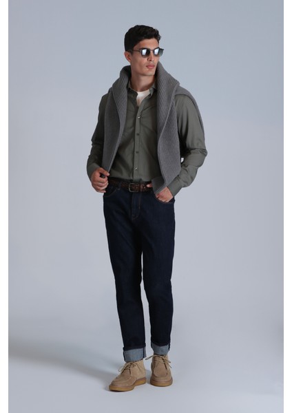 Ferla Erkek Basic Gömlek Slim Fit Lacivert