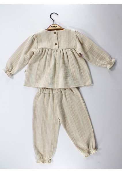 Dantel Detaylı %100 Pamuk Müslin Kumaş Bebek ve Çocuk Kız Ikili Takım modelleri