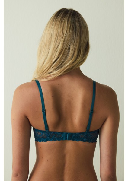 Petrol Yeşili Pop Up Dantelli Balenli Push Up Sütyen indirimleri