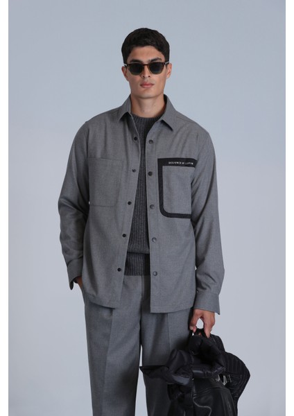 Hard Erkek Basic Gömlek Slim Fit Gri